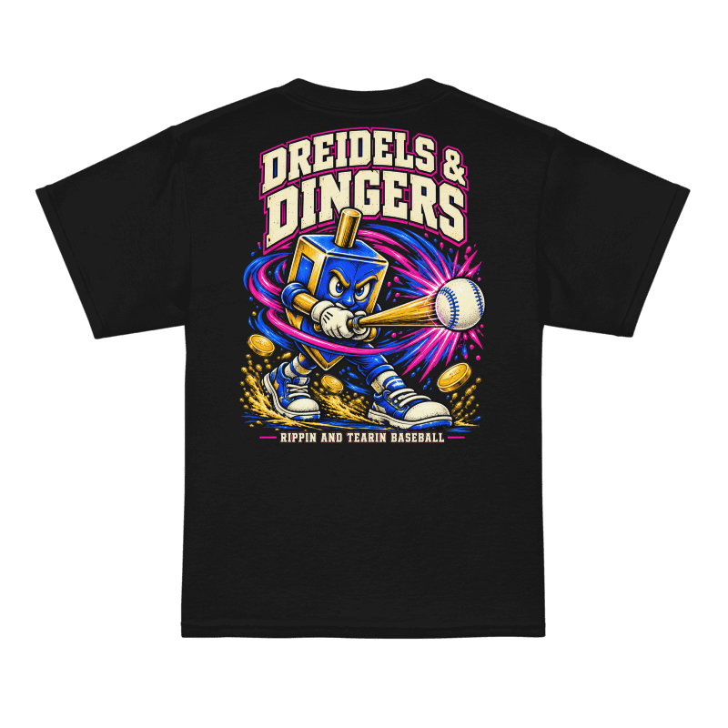 Dreidels and Dingers, back design mockup